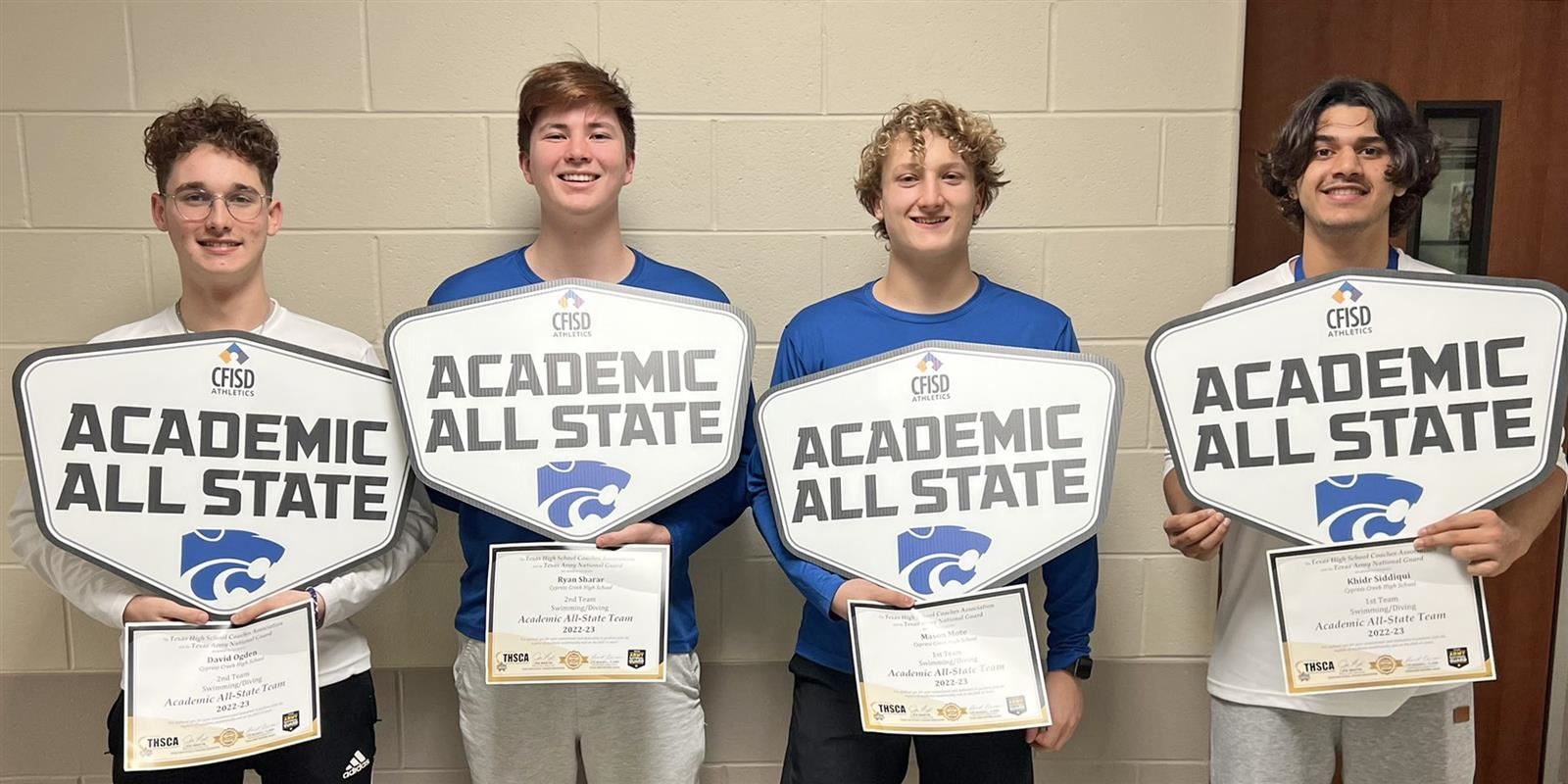 Cy Creek students, from left, David Ogden, Ryan Sharar, Mason Mote and Khidr Siddiqui were named academic all-state.